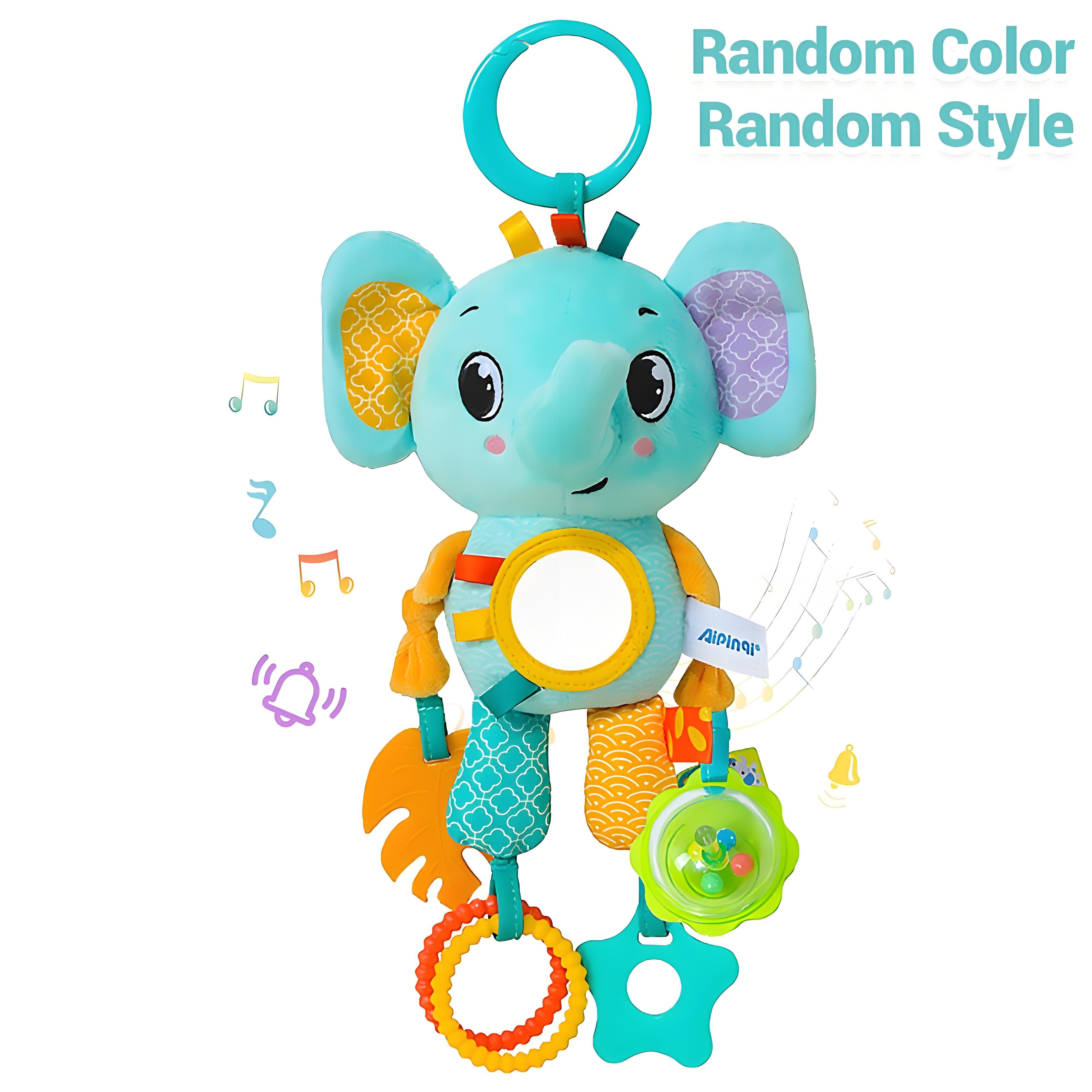 

Crinkle Squeaky Plush Animal Toy | Multi-Sensory Hanging Activity with Teether | for Stroller Crib & Car Seat Development