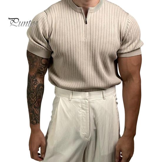 

Мужская футболка с круглым вырезом, повседневная однотонная футболка с коротким рукавом, с застежкой-молнией на половину длины, с драпировкой, базовая футболка, летний топ для занятий спортом, в спортзале, для путешествий, офиса, повседневной носки M абри