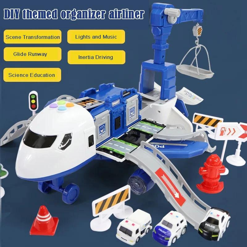 Theme Plane Model Transformation Aircraft Toy Car Multifunctional Music Simulation DIY Track Inertia Boys Children Toys Gift