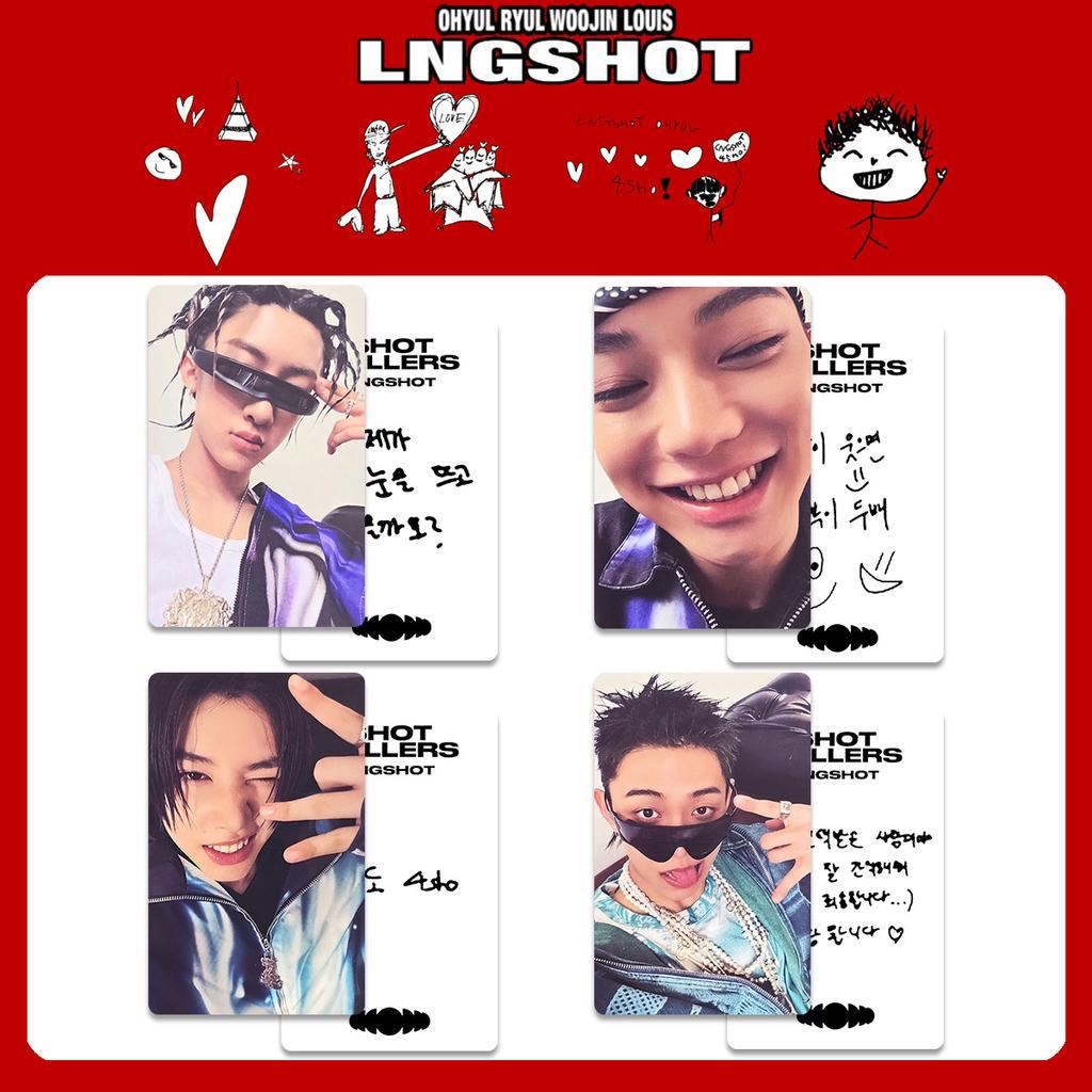 4Pcs LNGSHOT 1st Album SHOT CALLERS K4 Special Card POP-UP Store WVS Postcard RYUL WOOJIN LOUIS OHYUL Fans Bright Film Cards