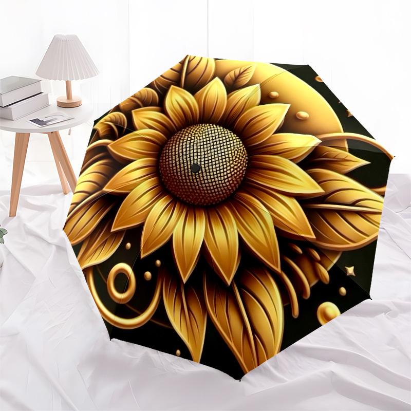 1pc Golden Sunflower Mandala Umbrella with Plastic Handle,Suitable for All Seasons Home Travel Outdoor UmbrellaDD1106