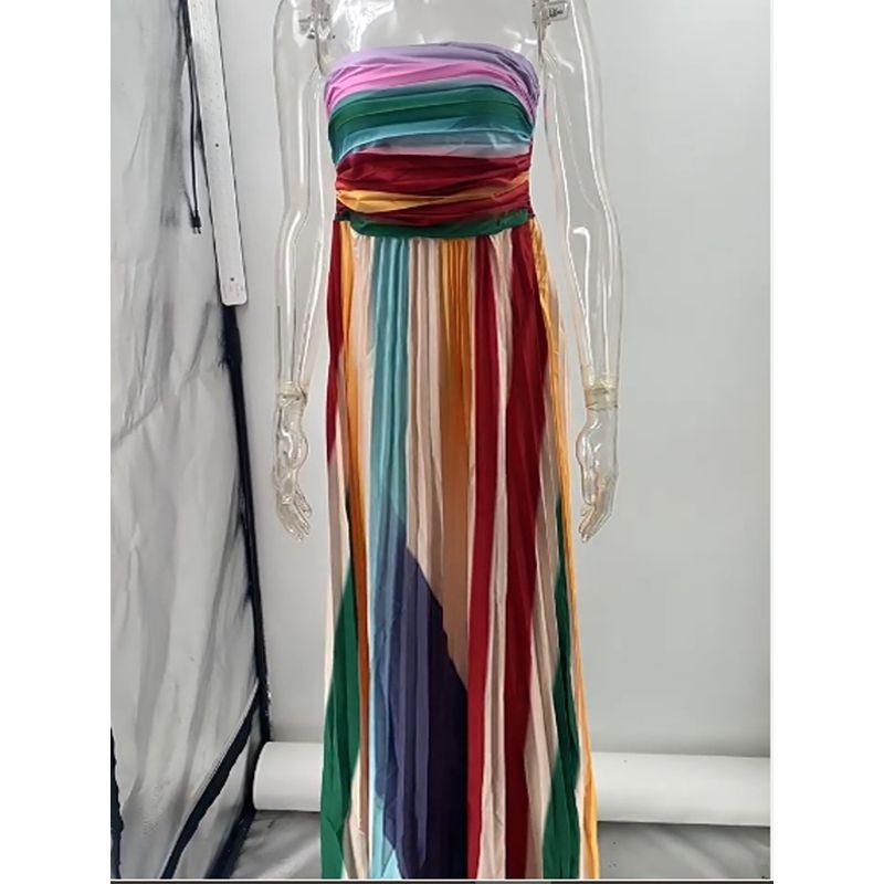 Spring and Summer New Outer Wear Underwear Color Elegant Tube Top Print Pleated Long Dress Silm Fashion Wind Dresses