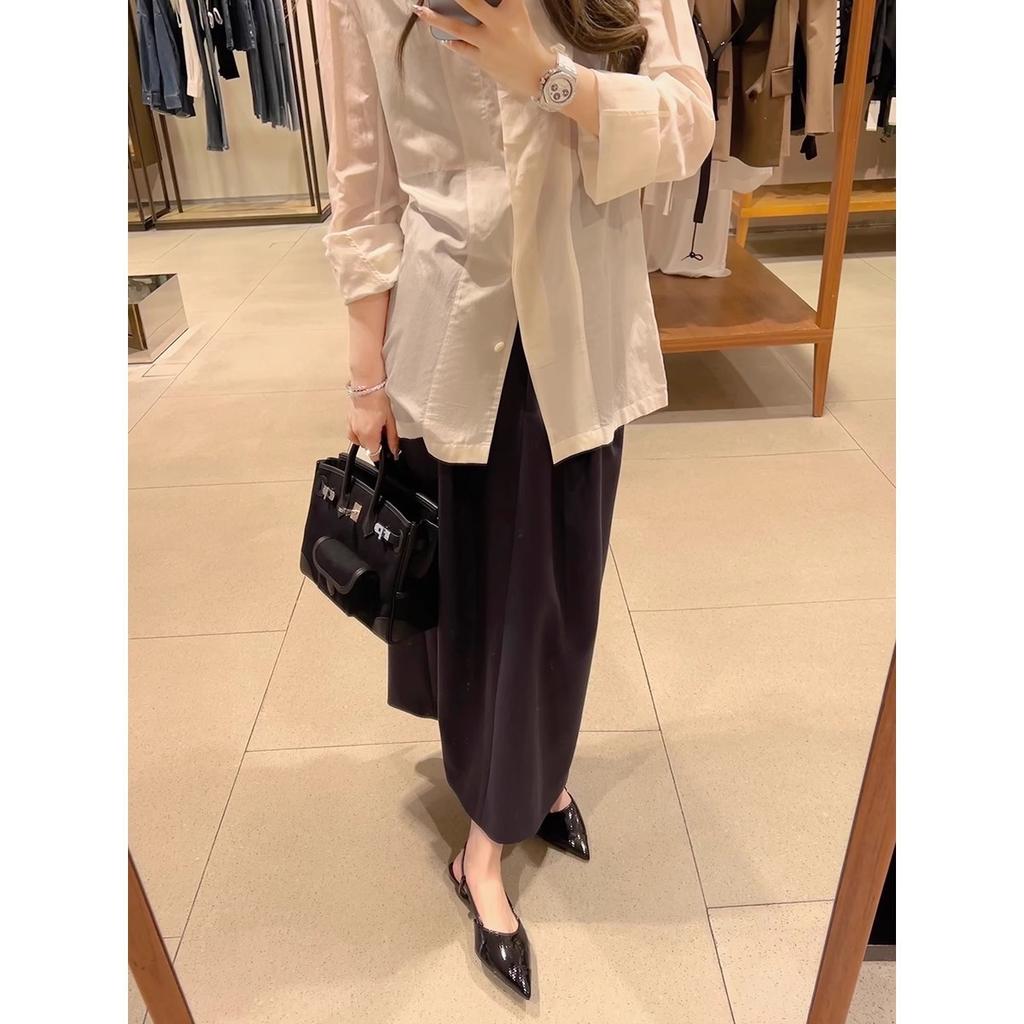 Cowhide new pointed head empty bag head short heel sandals kitten and single shoes women