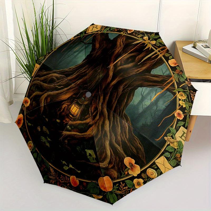 Whimsical Tree with Lantern: A Magical Garden Art PrintUmbrella, Portable 3-Fold Compact Umbrella for Men & Women Gift