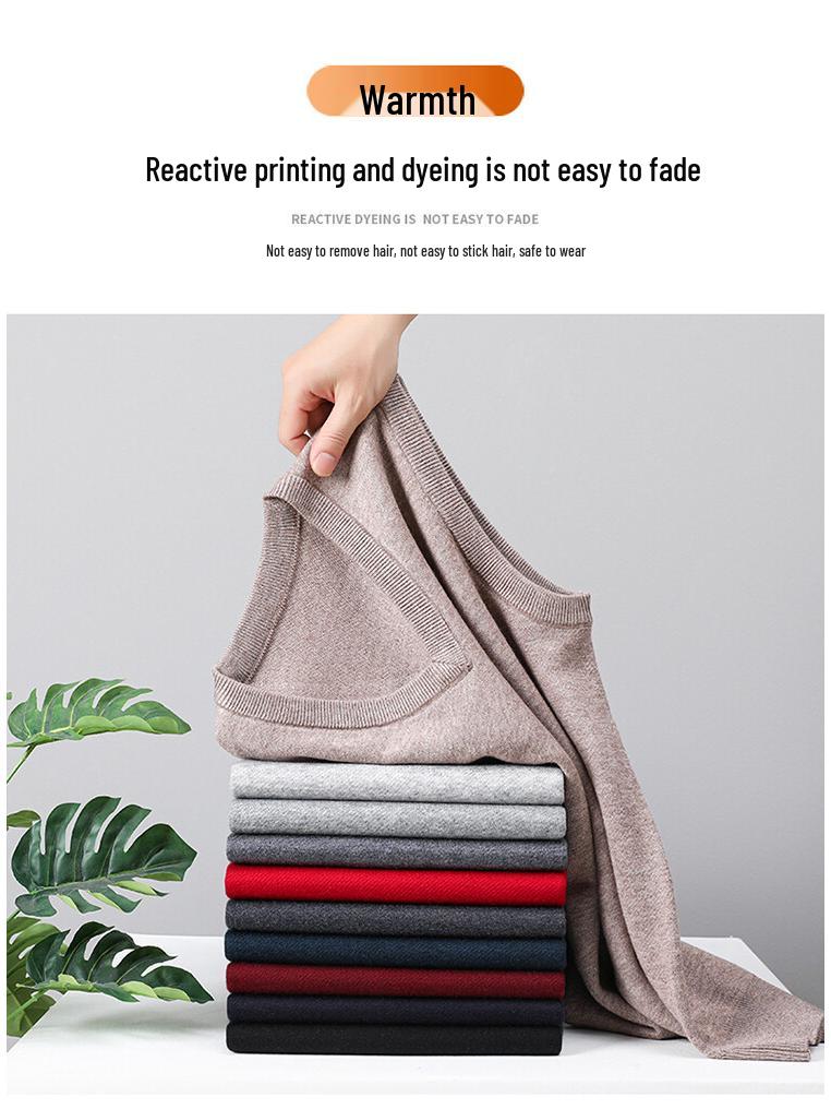 Men's V-Neck Wool Knit Vest - Autumn/Winter Solid Color, Middle-Aged & Elderly Style