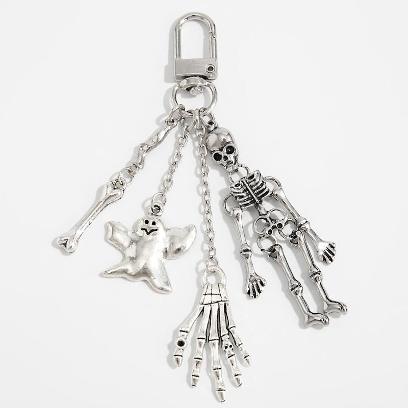 Gothic Skeleton Ghost Keychain Halloween Metal Skeleton Pendant Car Keyring Bag Hanging Decoration Pants Ornament Gifts
