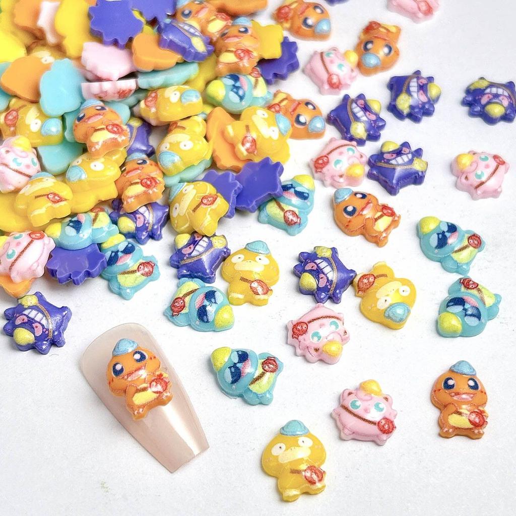 10-50pcs Cartoon Pokmon Nail Decorations Cute Squirtle Psyduck Girls Nail Accessories Fun Gift Handmade DIY for Friends