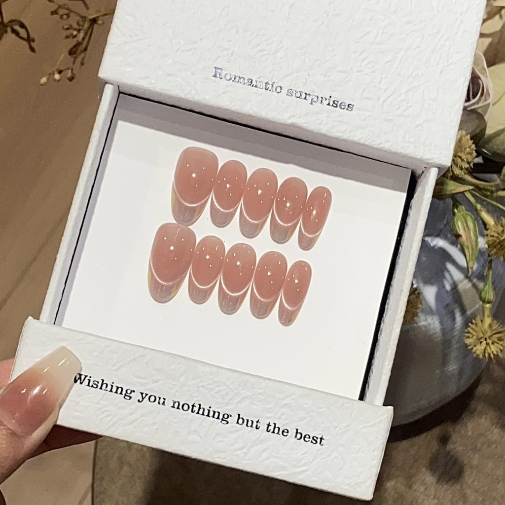 Advanced Simple Solid Color Peach Smile French Cat Eye Jinse Removable Patch Nail