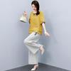 Summer 2025 Women's Retro Chinese Style Linen Top and Wide-Leg Pants Set