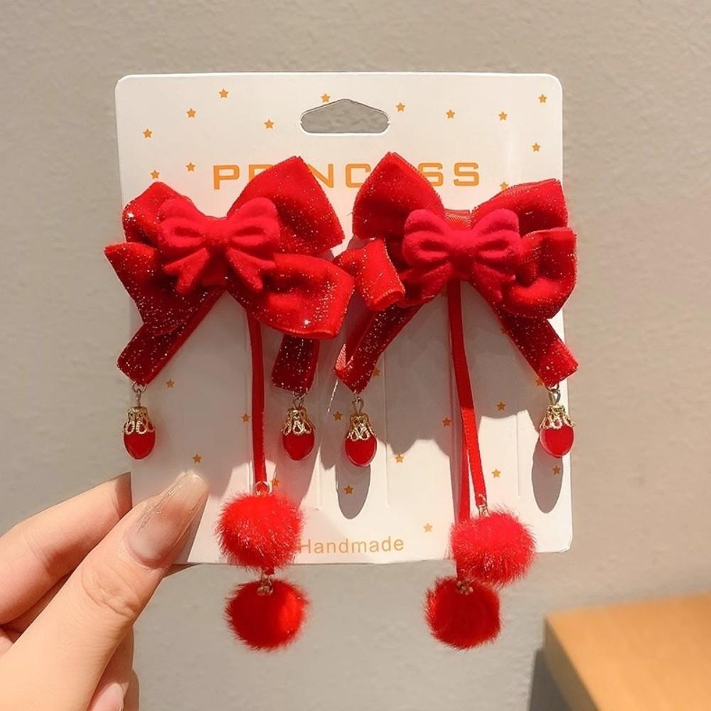 New Red Antique Chinese Style Hair Clip Tassel Traditional Retro Hanfu Accessories Children's Hair Clip Holiday Gift