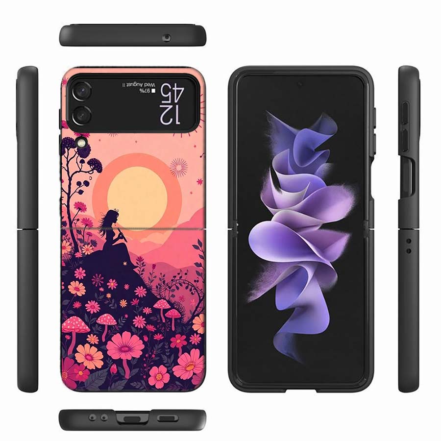 Groovy Mushroom Silhouette Phone Case For Samsung Z Flip 6 7 5G Z Flip 5 Galaxy Z Flip 3 4 5G ZFlip Shockproof Hard Cover TPU PC