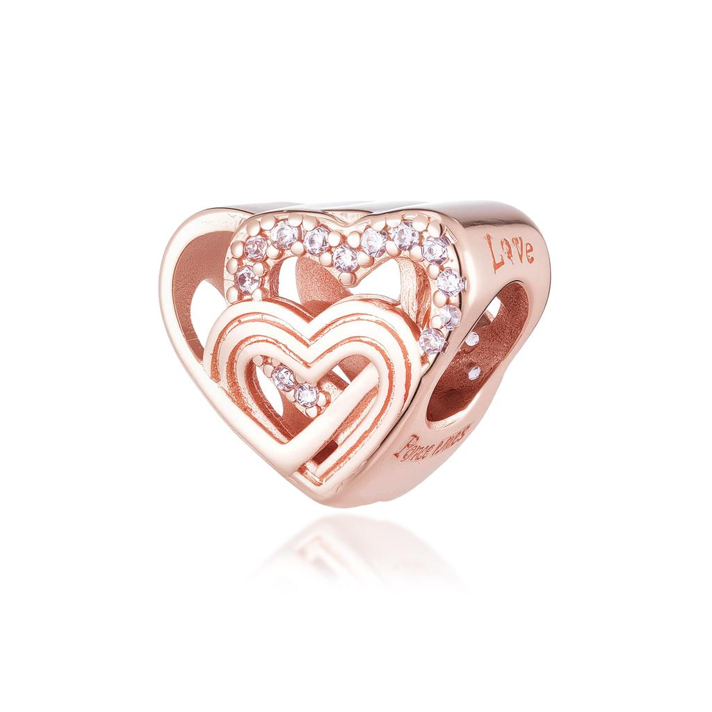 New Rose Gold Color Charm For Women Shiny Cubic Zirconia Beads Heart Star Sun Diy Fit Original Silver 925 Bracelets Jewelry Gift