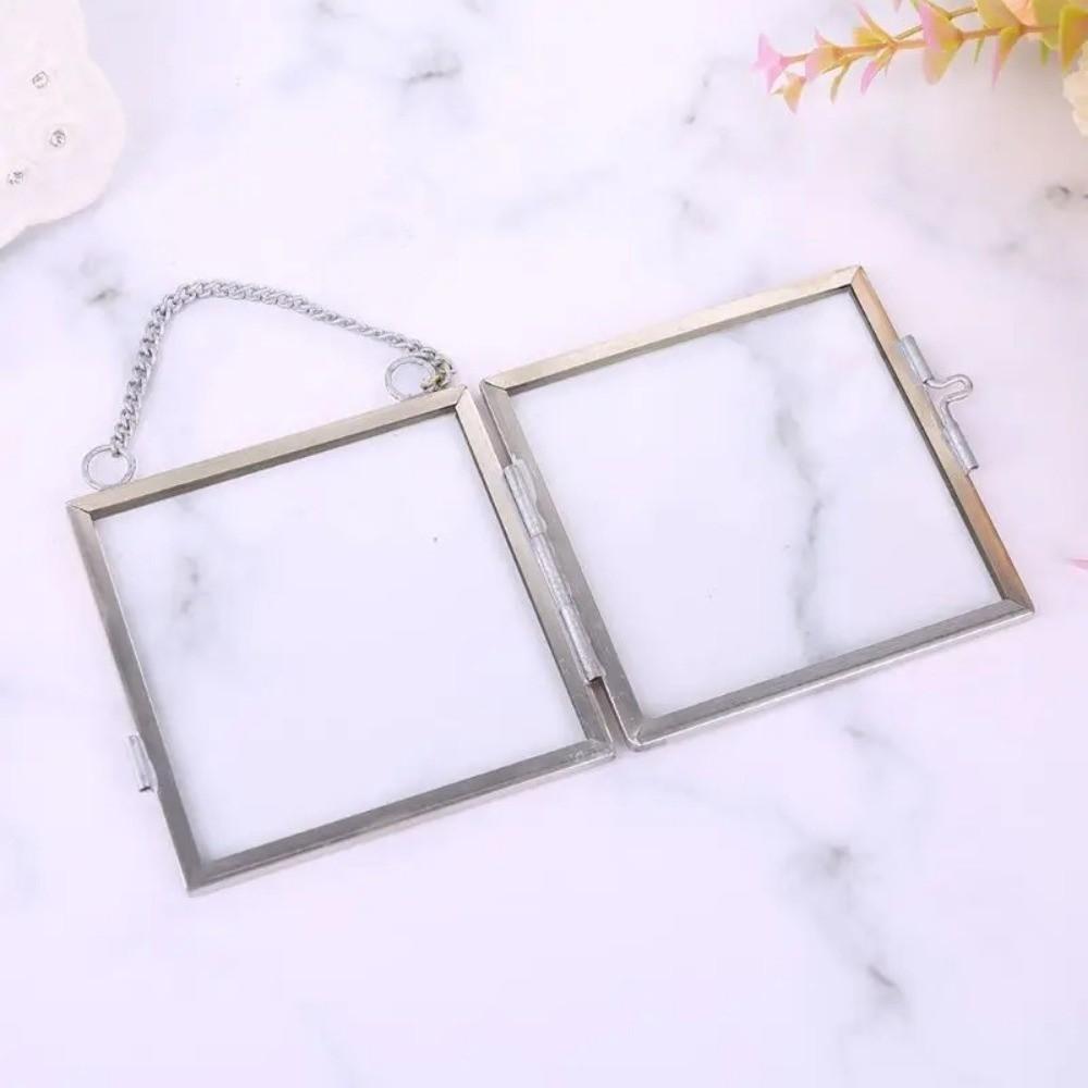 DIY Metal Small Photo Frame Glass with Transparent Glass Picture Holder Hanging Flower Plant Specimen Frame Home Office Decor