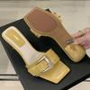 Fashion Patent Leather Buckle Design Brand Slippers Women Fashion Open Toe Thin Heel Slide Sandals Elegant Comfortable High Heel Sandals