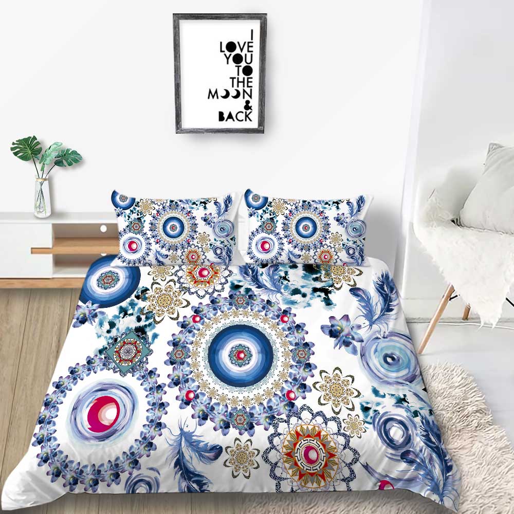 3D Jacquard Bedding Down Quilt Cover Pillowcase 2 or 3 Pieces of Datura Printed Microfiber Fabric Single Bed Double Bed Washable Ultra-soft Bedding