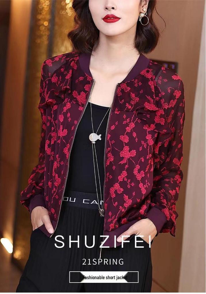 Korean Style Sun Protection Chiffon Jacket for Women - Spring/Autumn, Loose Fit, Long-Sleeved, Suitable for Middle-Aged & Elderly
