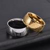 Mens Heart Sutra Ring Stainless Steel Buddhist Inscription Chinese Zen Style Wide Band 18K Gold Jewelry