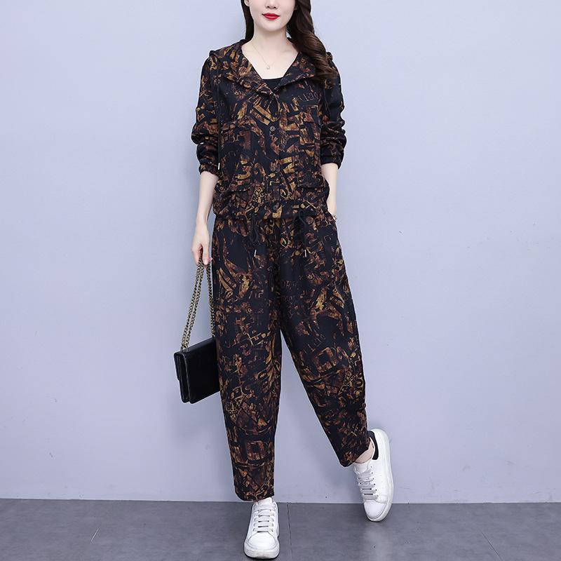 Autumn Plus Size Women's Casual Harem Pants Two-piece Mother Fashion Western Style Suit