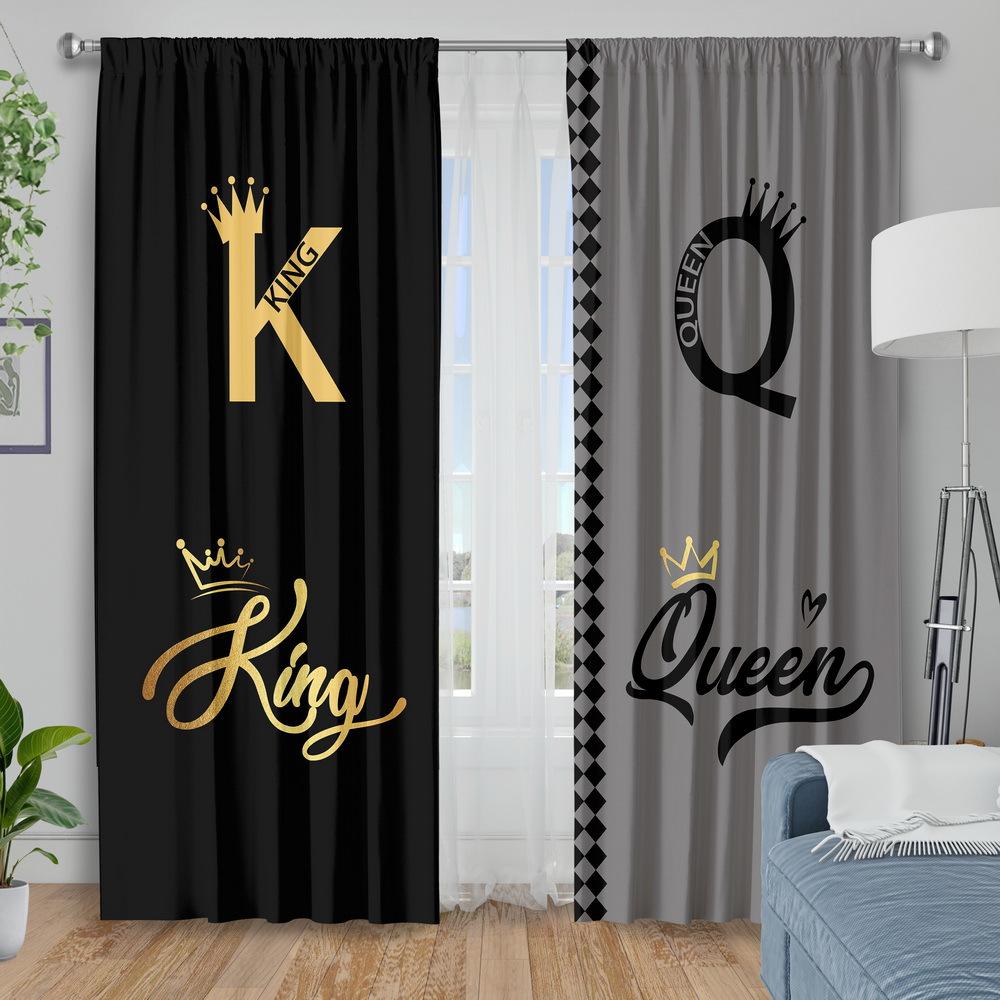 2pcs Insulated Blackout Letter Print Curtains – Machine-Washable Polyester for Bedroom   Living Room & Kitchen – Great Gift