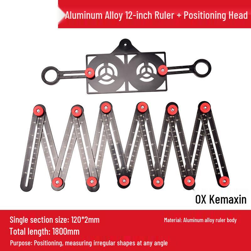 Aluminum Alloy Six-Fold Multifunctional Woodworking and Tile Measuring Ruler with Universal Locator
