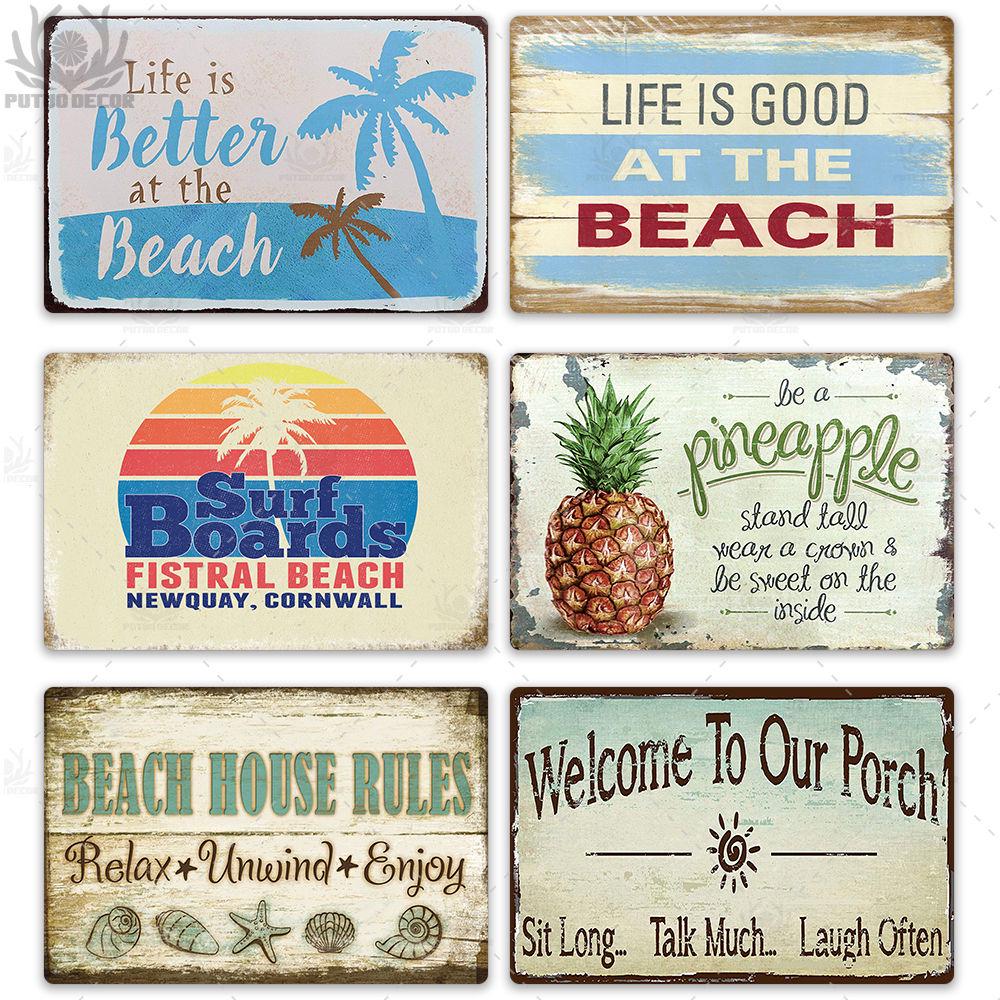Beach Tin Sign Plaque Metal Vintage Summer Metal Wall Sign Beach Decor for Beach Bar Beach House Seaside Decorative Plate