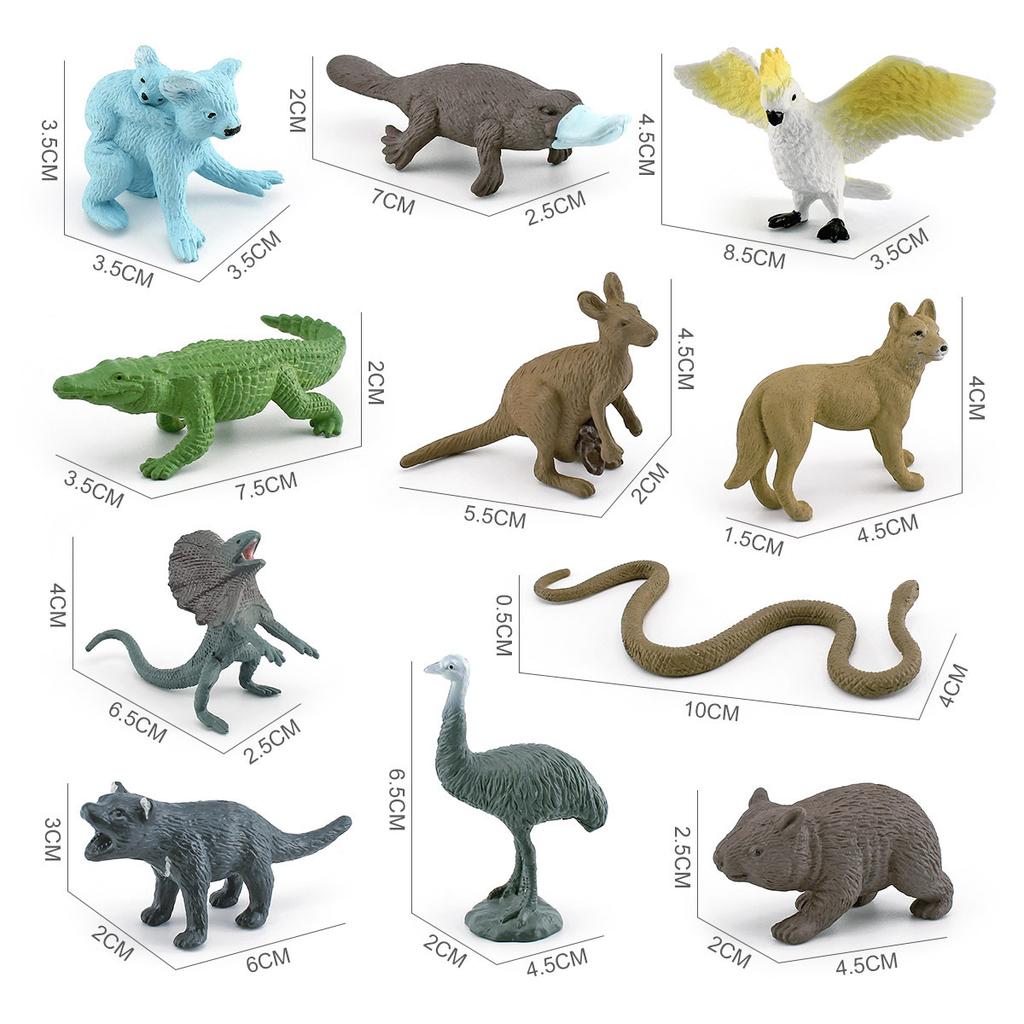 Simulation 11-Piece Platypus Koala Kangaroo Ostrich Wombat Australian Animal Model Static Ornament Toy