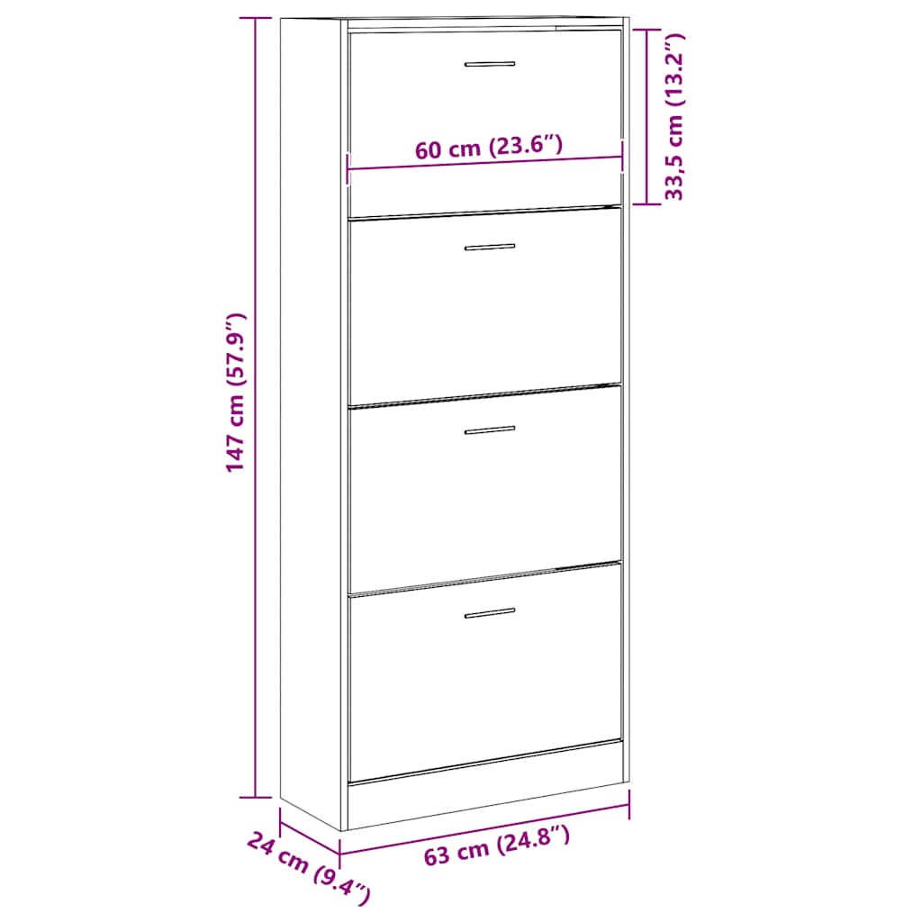 Shoe Cabinet Smoked Oak Finish 63 X 24 X 147 Cm Particleboard