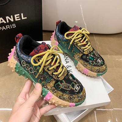 Diamant Platform Dikke Zool Schoenen voor Dames Trend 2026 Lente en Herfst Nieuw Retro Mode Kleurcombinatie Casual Sportschoenen