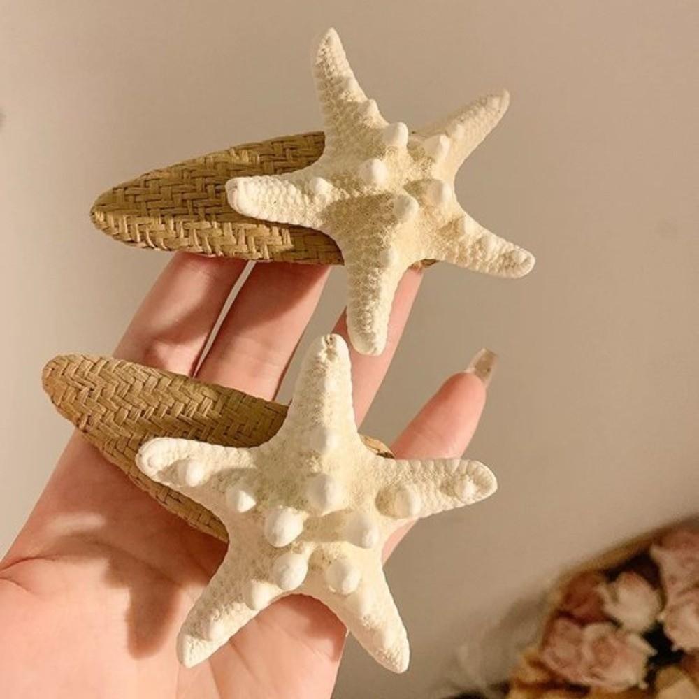 Beach Straw Hat Hairpin Korean Style Weaving Style Barrette Starfish Hair Clip Hair Accessories