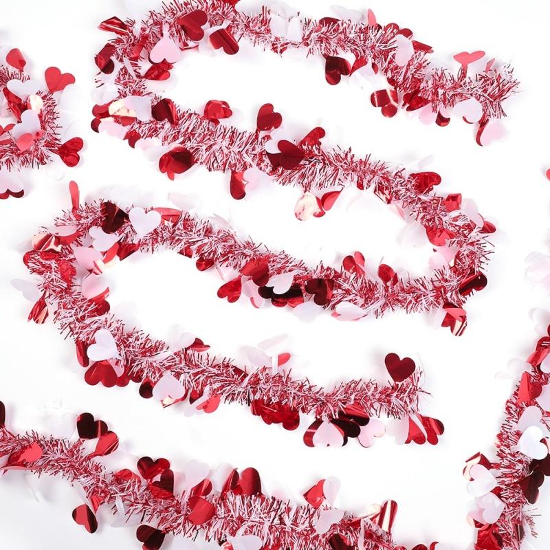 Valentine's Day 2m Artificial Sparkling Flower Wreath Metal Wire Flower Heart-Shaped Hanging Decoration DIY Party Wedding Decor