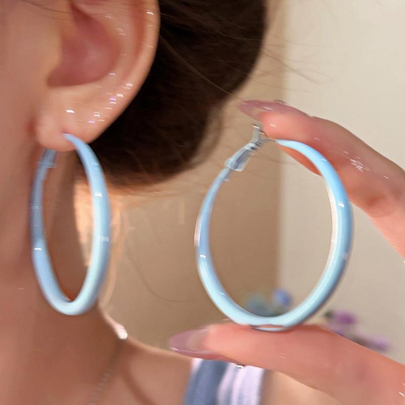 Silver Needle Simple Plain Ring Earrings Versatile Light Luxury Cold Wind Circle Ear Buckle Millennium Spice Girl Fashion Earrings Women