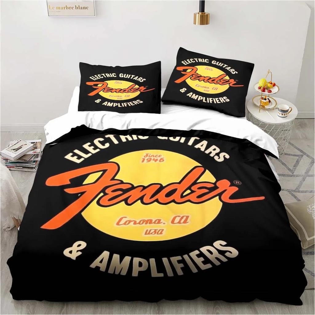 Set Biancheria da Letto 3 Pezzi Piumone Fender Letto Singolo Musicale Set Chitarra Copripiumone Letto Matrimoniale King Tessile per la Casa