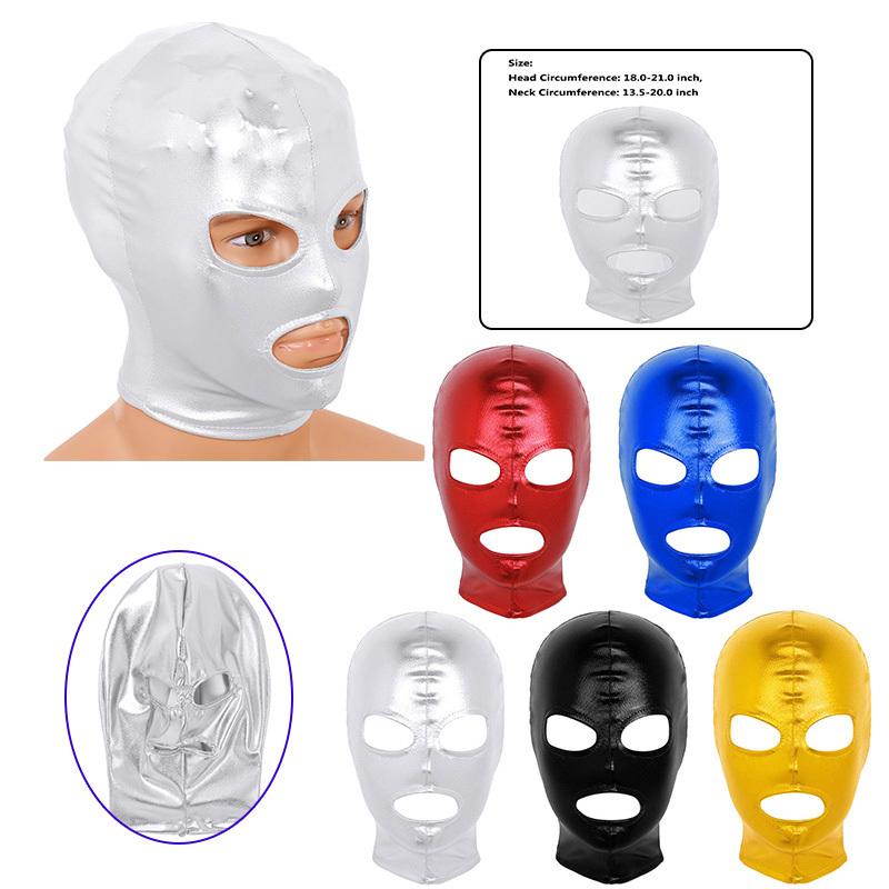 

Унісекс Костюм для косплею на Хелловін Латексний Блискучий Металевий Капюшон Маска Головний убір синій