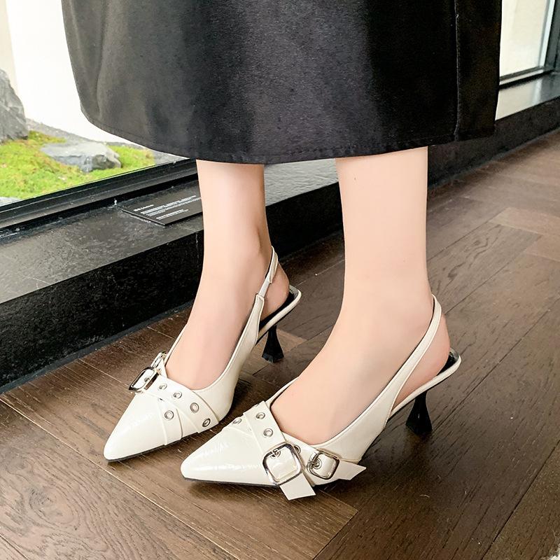 French Bag Head Sandals Women's 2025 New Spring Thin Heel Pointed Belt Buckle Word with Temperament Shallow Mouth Single Shoes