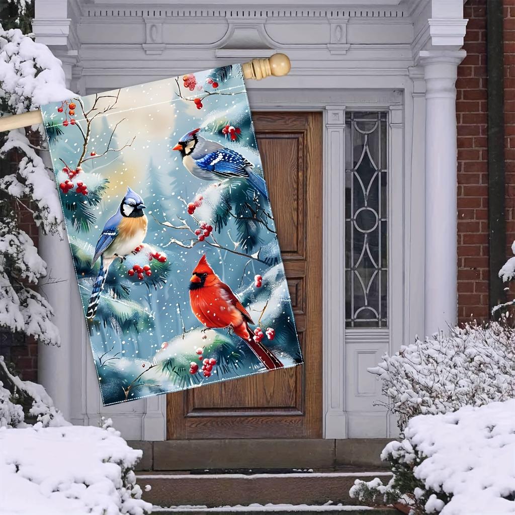 Festive Double-Sided Snowbird Garden Flag: Winter Cardinal Yard Decoration - No Electricity Required