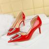 BIGTREE Fashion Crystal Buckle Hollow Wedding Shoes Women Pointed Toe Patent Leather High Heels Red Black Ladies Party Pumps