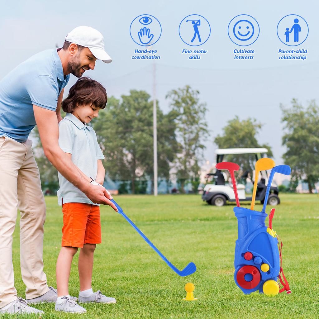 Toddler Golf Set, Kids Active Exercise Yard Play Cart with Clubs, Tees, Balls and Putting Mat, Indoo