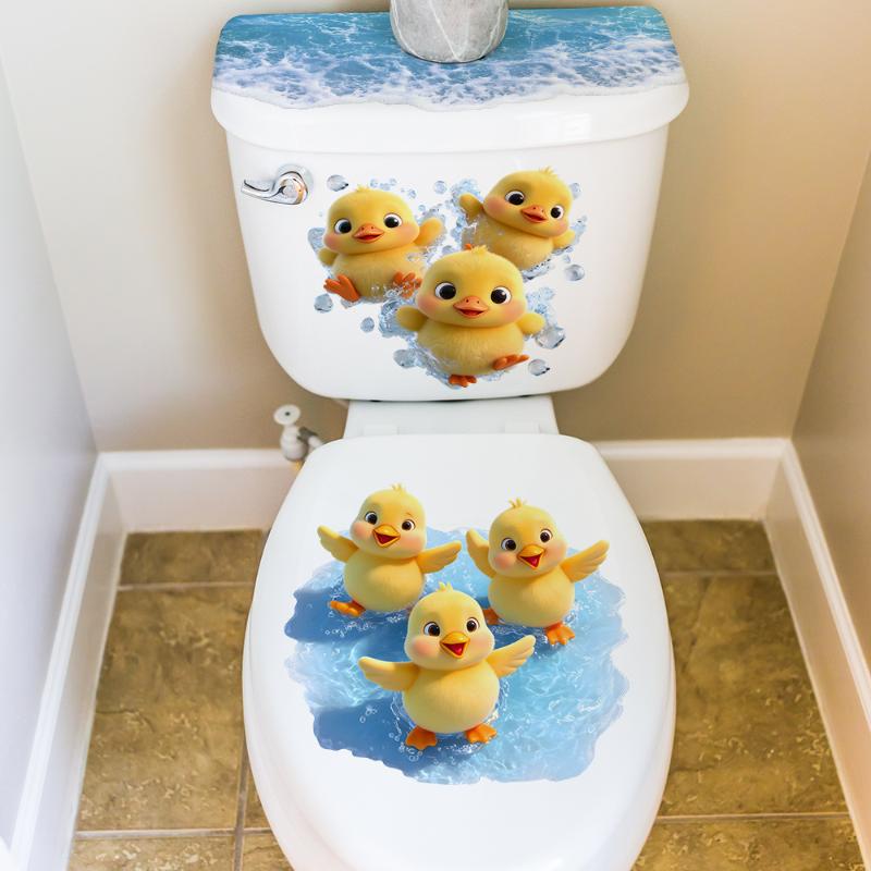 Cartoon Playing Water Duck Toilet Sticker Self-Adhesive Beautify Home Bathroom Decoration
