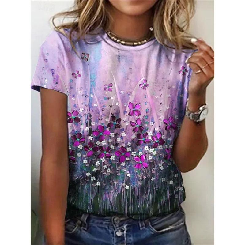 Women s Short Sleeve Tees Tops 3D Prints O-Neck Shirt Summer Casual Clothing Apparel S