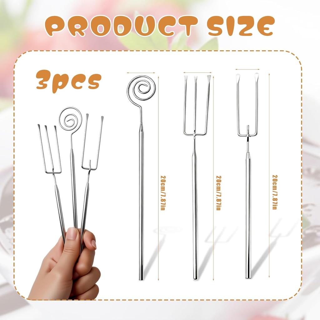3Pcs Professional Chocolate Dipping Tools Set - Stainless Steel Candy Dipping Tools, Fondue Forks with Slotted Spoon, Candy Making Tool Baking
