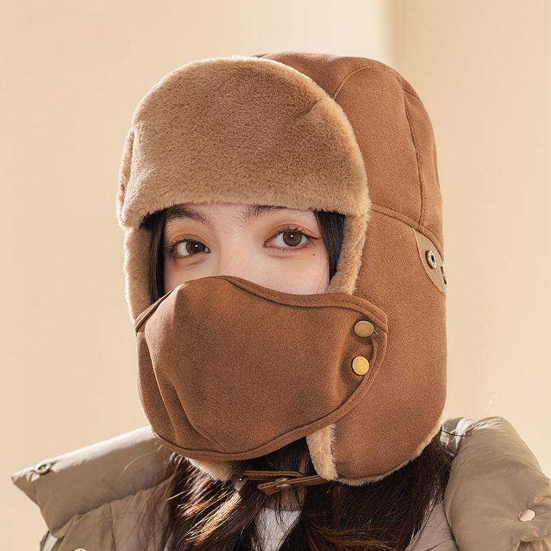 Unisex Winter Balaclava Hat with Ear Warmers, Polyester Fiber Knit Fabric, Hand Washable, Windproof and Breathable with Adjustable Valve - Black