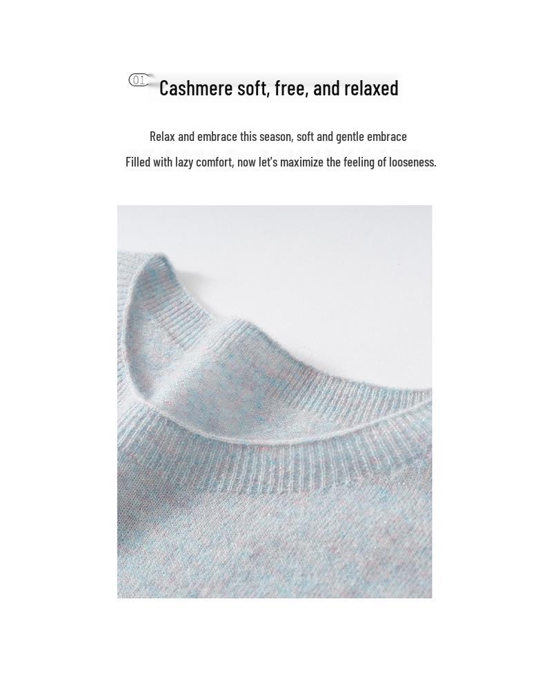 Women's 100% Cashmere Round Neck Loose Pullover Sweater, Long Sleeve, Solid Color Knitwear for Autumn/Winter