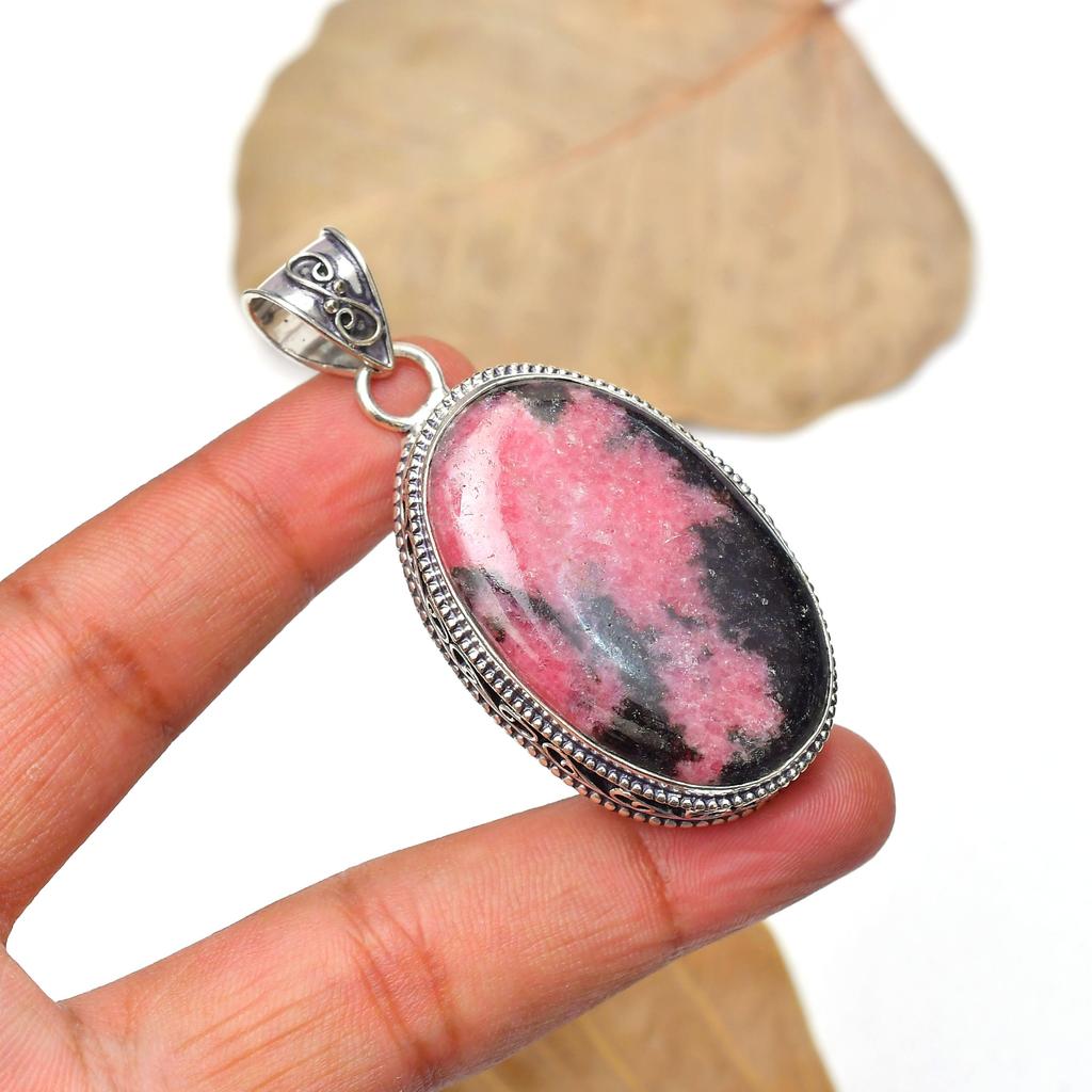 Rhodonite Gemstone Pendant: 925 Sterling Silver Handmade Pendant Necklace Jewelry