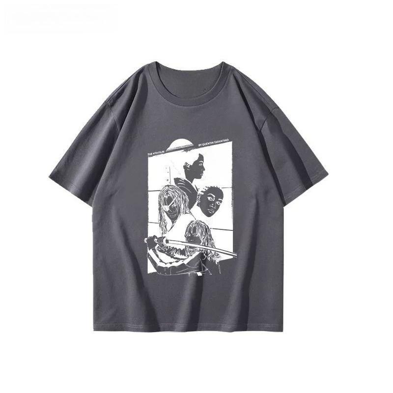 2025 Herbst und Winter Schwerer Horror-Stil High Street Filmdruck T-Shirt Herren Damen Reine Baumwolle Vielseitiges T-Shirt