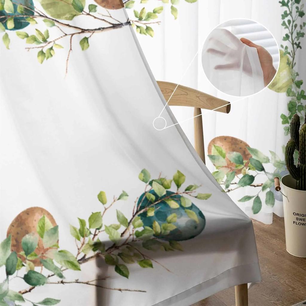 Easter Egg Plant Leaves Sheer Curtains For Living Room Kitchen Window Curtains Bedroom Tulle Voile Curtains