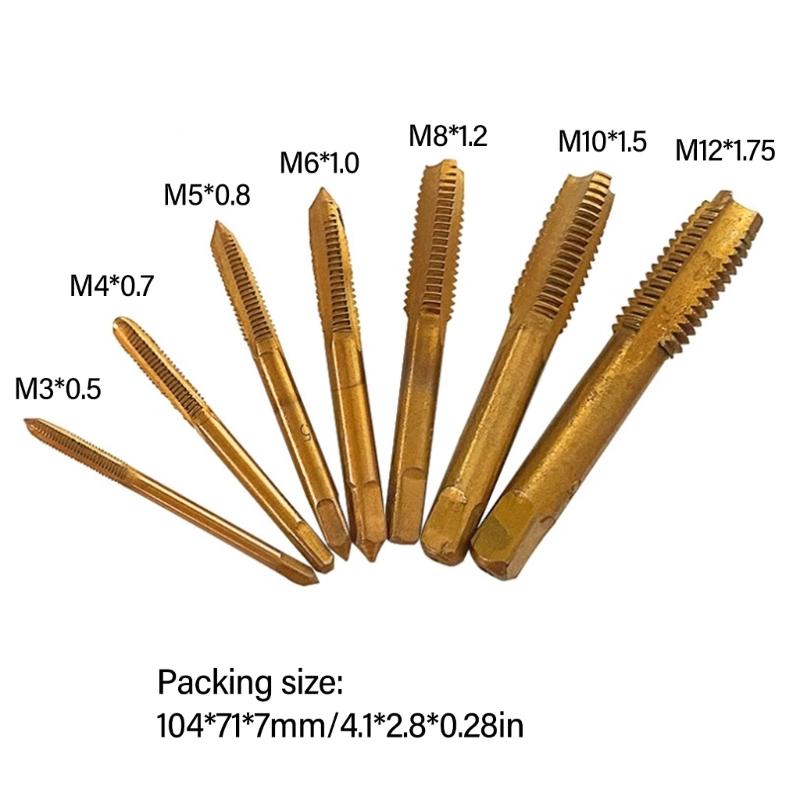 Metric Tap Set HSS Hand Screw Thread Tap Set Thread Tappings Tool 7Pcs 3-12 Drill Bit Set