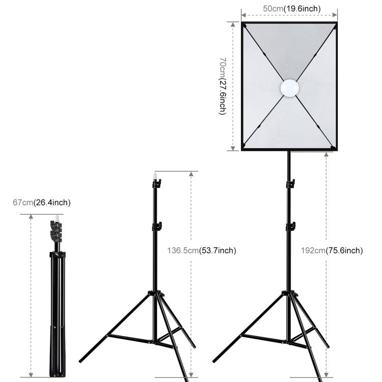 PULUZ 50x70cm Studio Softbox + 2m Tripod Mount + Single 220V E27 30W 5700K White Light LED Bulb Photography Kit