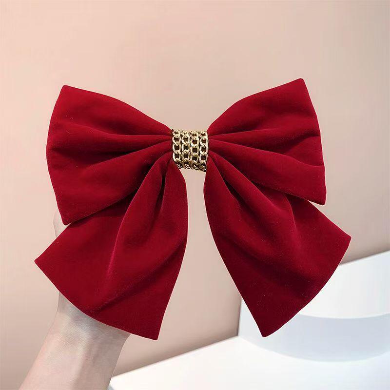 Luxury Red Velvet Bow Hair Clip and Scrunchie Set for Autumn/Winter Festive Wear