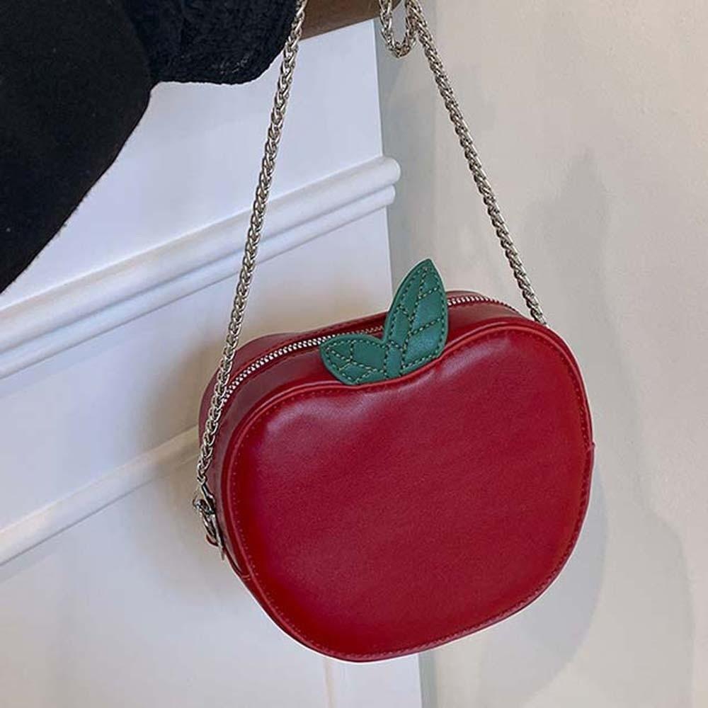 Coin Purse Fruit Shape Chain Bag Solid Color Anti-splash Water Leather Round Pouch Lightweight Polyester Creative Crossbody Bag