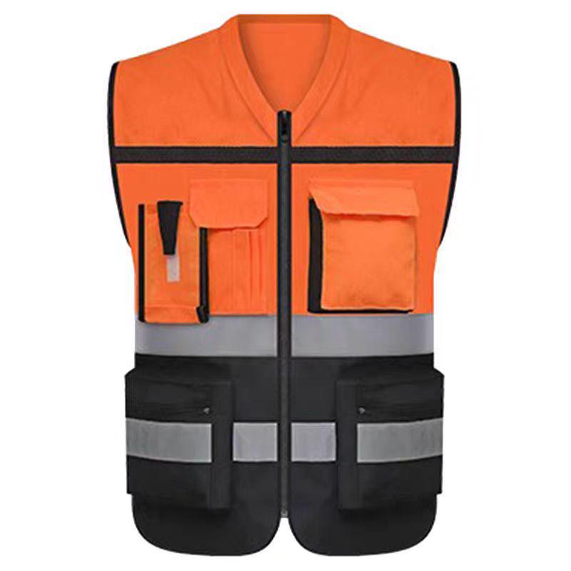 Patchwork Multi-Pocket Reflective Safety Vest for Traffic, Cycling, and Construction XL